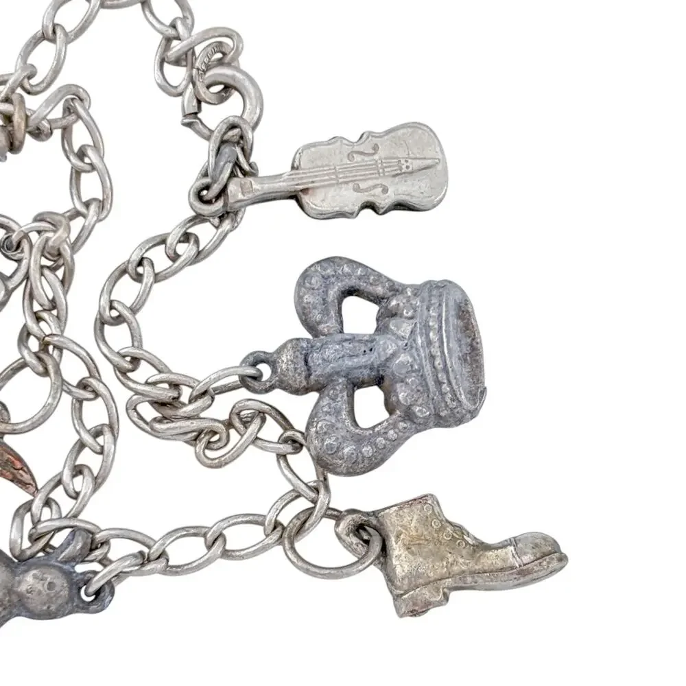 Vintage Sterling Silver 925 Mixed Metal Charm Bracelet 7
